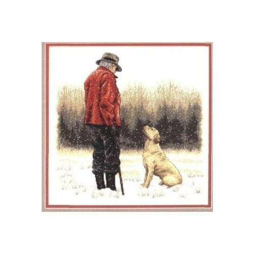 COTTON Top Quality Lovely Counted Cross Stitch Kit Mans Best Friend Friends Old Man and Dog Puppy Doggy dim 35169