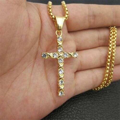 Classic Cross Pendant Necklace New Fashion Gold Color Chain Necklace Jewelry For Men Best Gift