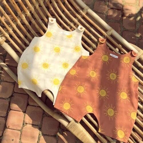 Korean Summer Newborn Infant Sun Print Romper Toddler Baby Boy Girl Loose Cute Jumpsuit Bib Pants