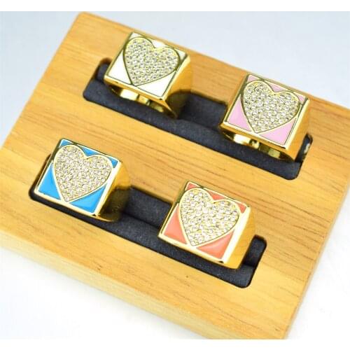 Square Love Heart Micro-inlaid Zircon Adjustable Ring Fashion Jewelry Geometric Ring Valentines Day Gift for Couples