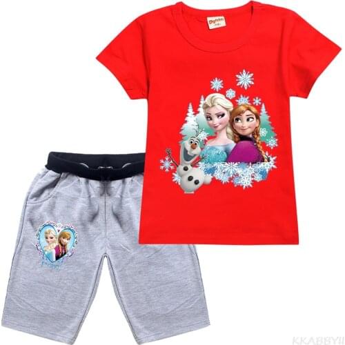Disney Princess Summer childrens suit girl Clothing suit top + pants 2 piece set childrens casual wear sports suit