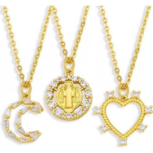 2021 Hot Selling Shell Mary Heart Moon Pendant Necklace For Feminine Charm Jewelry Accessories Daily Wear Party Gift