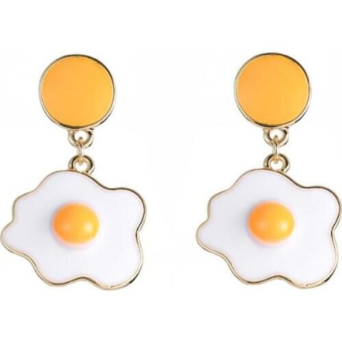 JINGLANG Cute all-match poached egg fried egg shaped earrings womens jewelry gifts for girlfriends wife