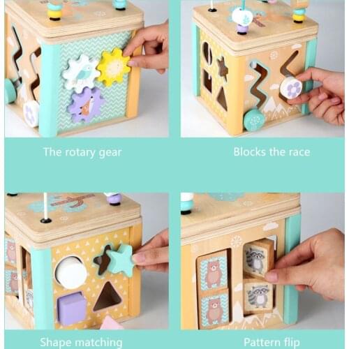 Forest Multifunctional Box Montessori Toys Wooden Beaded Maze Shape Recognition Toy For Children Math Toys Gift