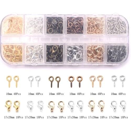 Approx 200Pcs Alloy Accessories Set Jewelry Findings Tools 17x20mm Charm Lobster Clasp Sheep Eye Jewelry Making Earring Supplies