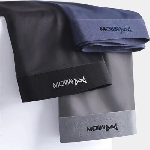 Miiow Ice Silk Underwear Mens Boxer Briefs Graphene Antibacterial Seamless Shorts Summer Thin Boxer Briefs