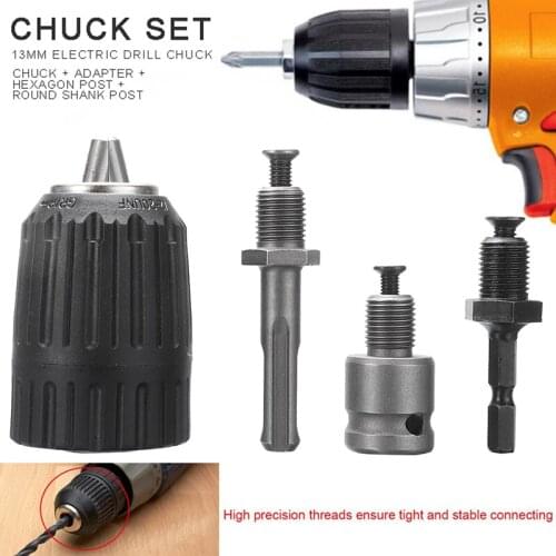 4Pcs 2-13MM Keyless Drill Chuck with 1/2" Hex Square Adaptor 1/2-20UNF Drill Chuck Power Tool Part For Impact Wrench Drill
