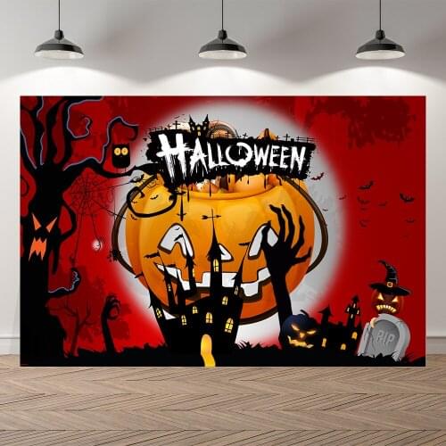 Seekpro Halloween Banner Party Castle Moon Pumpkin Tombstone Photography Background Photographic Backdrop For Photo Studio Shoot
