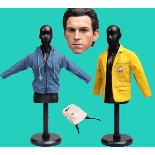 TYM060 1/6 Spider Hero Tom Holland Head Sculpt School Uniform Hoodie Bag Set Fit 12 inch Male Action Figure Body