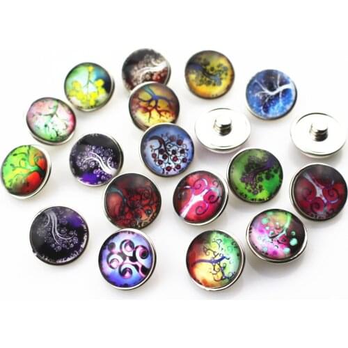 Mix Random 50 pcs/lot Family Tree Glass Snap Buttons for Snap Bracelet 18mm DIY Jewelry