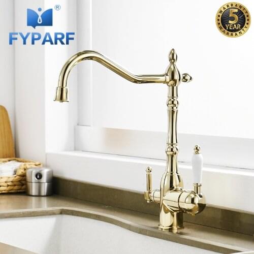FYPARF Gold Kitchen Faucet with Filtered Water Taps for kitchen Mixer Ro Drinking Water Filter Kitchen Sink Faucet Tap Brass