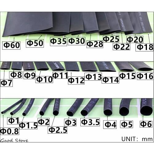 1 METER/5 METER BLACK 1mm 1.5mm 2mm 2.5mm 3mm 3.5mm 4mm 5mm 6mm Heat Shrink Tubing Tube