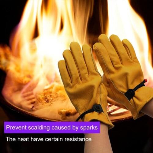 Cowhide 1 Pair Versatile Work Cowhide Heat Resistant BBQ Protective Glove Lightweight BBQ Glove Anti-Slip Protective Mitts
