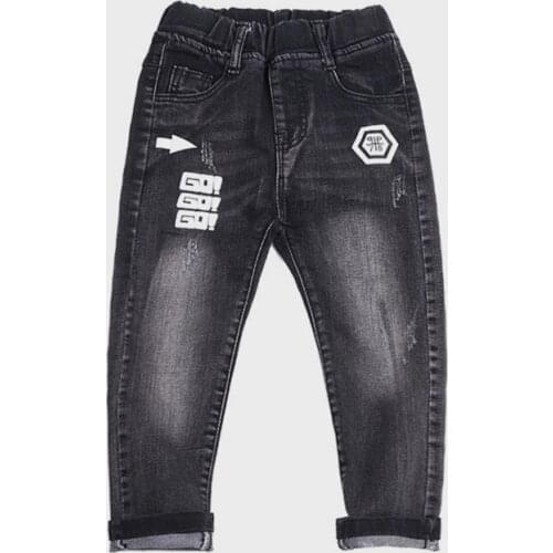 2019 spring children boys casual jeans pants Kids fashion letters print patchwork denim pants for boys 3-8 years