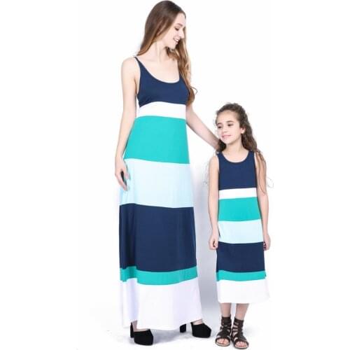 2018 Spring Summer Wheat Mine Nicole Camisole Blue And Green White Bump Sleeveless Dress Parenting Dress