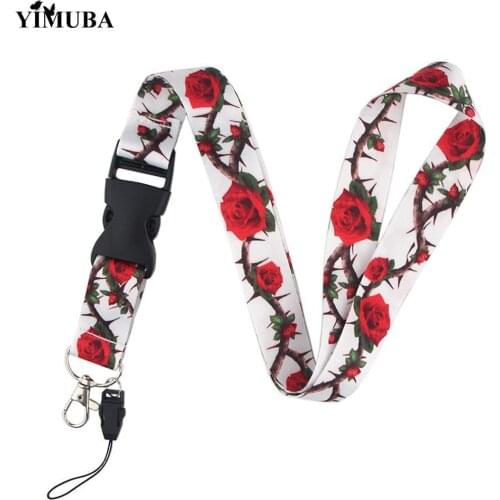 YIMUBA Thorny Rose Lanyards Keychain Feminism Key Chain USB ID Badge Holder Mobile Phone Straps Key Ring Women Accessories Gift