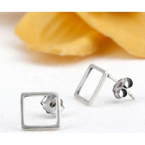 925 Sterling Silver Stud Earrings Geometric Hollow Square Shape Minimalist Earrings For Women Girls Wedding Engagement Jewelry