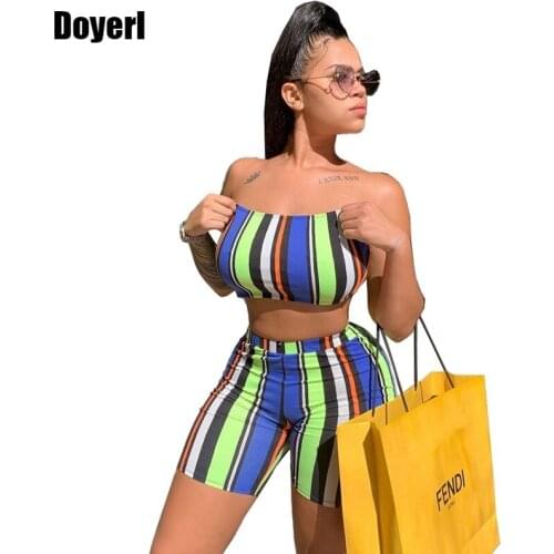 Co Ord Sexy 2 Piece Sets Womens Outfits Summer Clothes for Women 2021 Matching Sets Striped Crop Top and Biker Shorts Women Set
