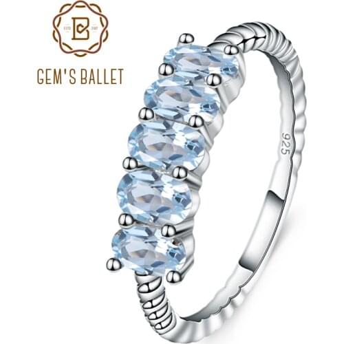 GEMS BALLET Classic 1.47ct Oval Natural Sky Blue Topaz Stackable Finger Ring For Women Wedding 925 Sterling Silver Fine Jewelry