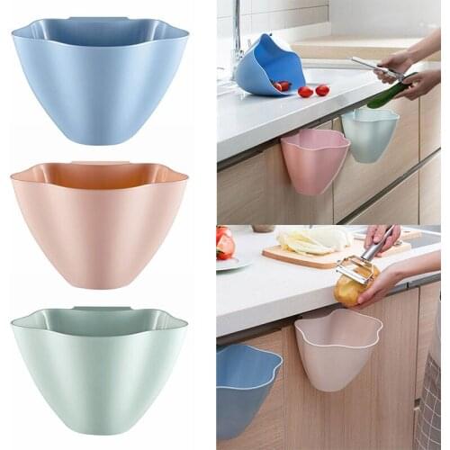 1Pc 3 Color Flower Shape Hanging Trash Garbage Bin Kitchen Cabinet Hanging Door PP Simple Trash Storage Bin Box Kitchen Storage