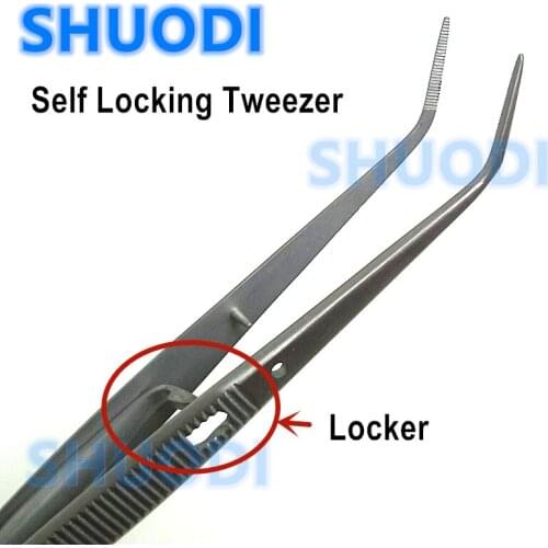1 piece Dental Surgical Operation Stitching Tweezer College Tweezers Cotton Dressing Tweezer Self Locking Tweezer Serrated Tip