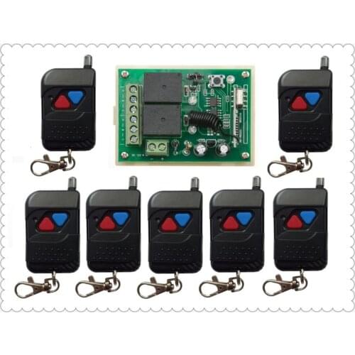 DC12V 2CH RF Wireless Remote Control Switch System 7*black Transmitter with Two-button Receiver for Appliances Gate Garage Door