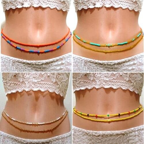 2021 New Double Bead Belly Waist Chains Women Sexy Bikini Beach Chain Strand Charms Vintage Waistband Bohemia Jewelry