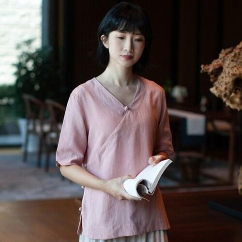 2021 Woman Traditional Chinese Clothing Top Retro Solid Color Hanfu Women Tops Elegant Oriental Tang Suit Chinese Blouse 30842