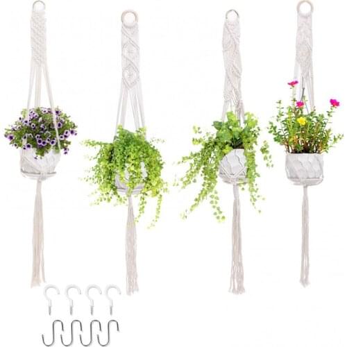 4Pcs Macrame Plant Hangers Indoor Handmade Hanging Planter Flower Pot Holder for Wall Decoration Courtyard Garden Supplies