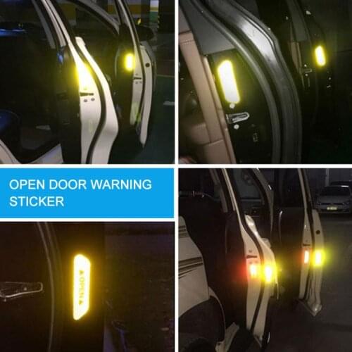 4 * Open With Reflective Warning Stickers Door Opening Tips Anti-collision Stickers Auto Warning Mark Safety Decorative Stickers