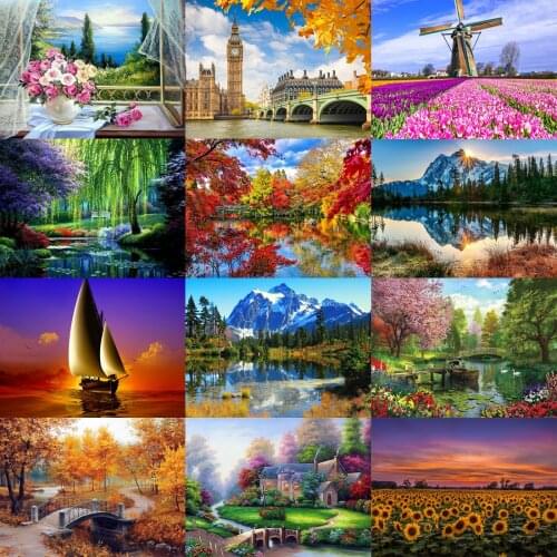 5d Diy Diamond Painting Landscape Full Circle Resin Mosaic Landscape Diamond Embroidery Painting Rhinestone Home Decoration Gift