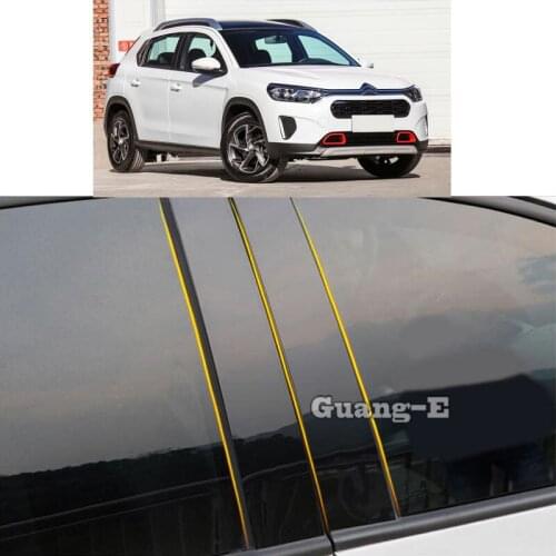 Car PC Material Pillar Post Cover Door Trim Window Piano Black Molding Sticker Plate Parts For Citroen C3-XR C3XR 2015-2019 2020