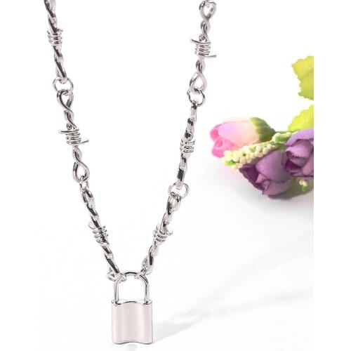 Hip-hop Thorns Chains Lock Necklace Delicacy Silver Color Gothic Charm Jewelry Rock Rapper Singer Or Street Dance Accessories