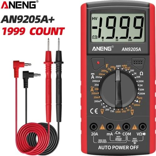 ANENG AN9205A+ Digital Multimeter 3 1/2 LCD Display 1999 Count Manual Range Universal Meter DC Resistance Capacitance Transistor