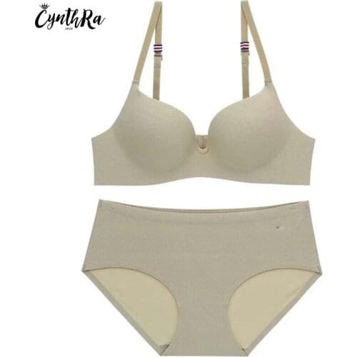 CYNTHRA Lingerie French Ice Silk One Piece Bra Thick Cup Girl Push Up Wireless Soft Women Bralette Set Underwear Free Shipping