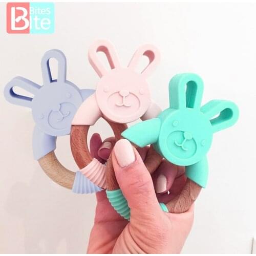 Infant Teething Rings Animal Silicone With Wooden 1PC Rabbit Silicone Baby Fidget Toys Food Grade Nurse Accessories Chew Product