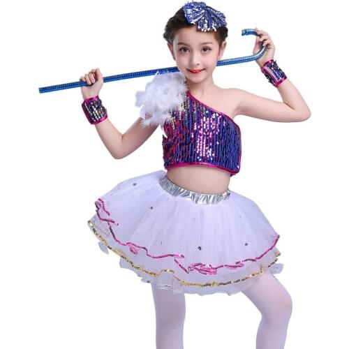 Children Sequin Jazz Dance Modern Dance Costume Fashion Latin Waltz Dancing Dress For Girls Stage Show Dresses Girl Dance Dress