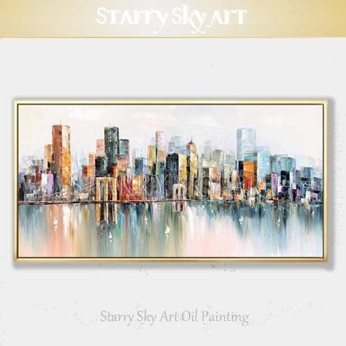 Artist Hand-painted High Quality City Landscape Abstract New York Oil Painting on Canvas Handmade City Skyscraper Oil Painting