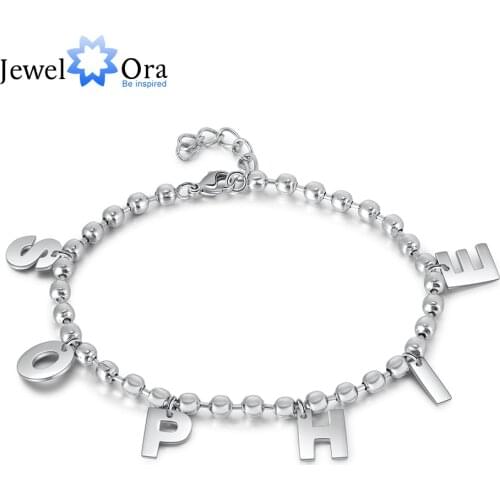 JewelOra Personalized Name A-Z Initial Bracelets for Women Stainless Steel Customized Capital Letter Link Chain Bracelet Gifts