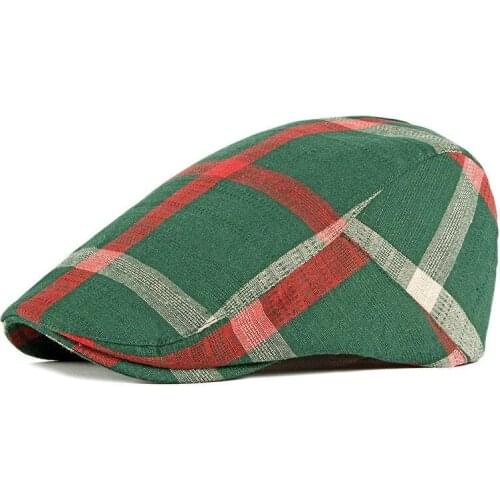 Unisex Thin Breathable Beret Hat Men Women Plaid Forward cap Spring Summer Berets Cap Green Black Flat Peaked Hats Visor