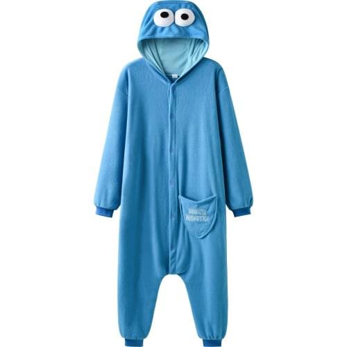 Cookie Monster Kigurumi Fleece Cartoon Onesie For Adults Sesame Street Pajamas Jumpsuit Men Women Cosplay Costume Pyjamas Party