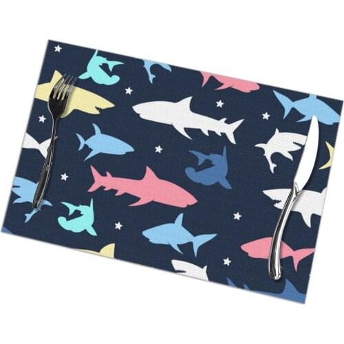 Table Mats Drink Coaster Table Placemats Colorful Shark Kid Pattern Coffee Mug Cup Coasters 6 PCS Non-slip Pads
