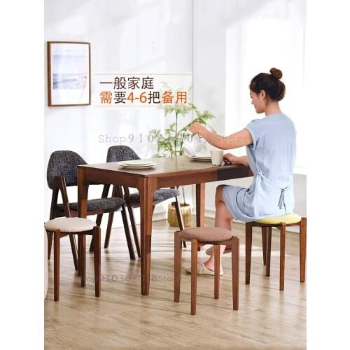 Solid Wood Small Stool Round Stool Household Wooden Stool Makeup Stool Dining Stool Simple Modern Fabric Dining Table Stool Benc