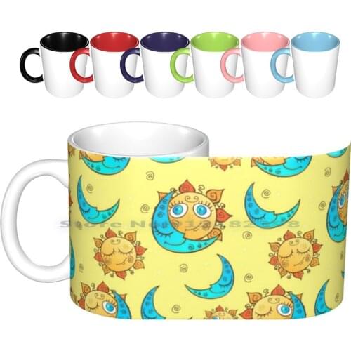 Cute Sun And Crescent Moon. Ceramic Mugs Coffee Cups Milk Tea Mug Sun Moon Earth Solar Holoscope Fortune Luna Star Cartoon Cute