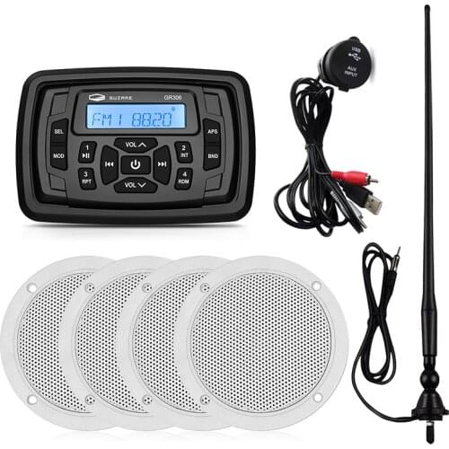Marine Bluetooth Audio Stereo Receiver Boat Radio MP3 Car Player+4 inch Waterproof Speaker+Boat USB Audio Cable+AM FM Antenna