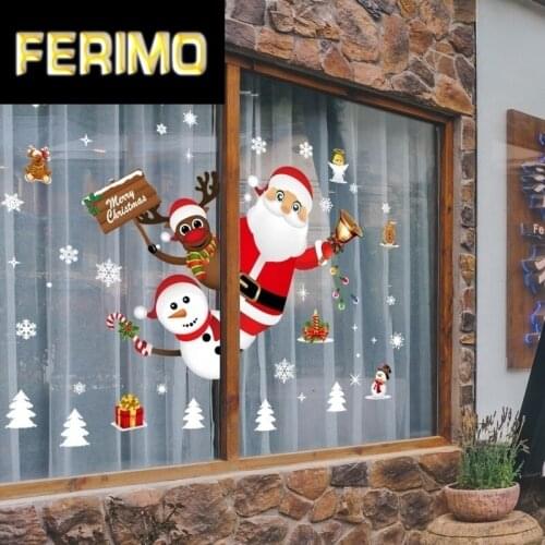 Cartoon Christmas Stickers for Window Showcase Removable Santa Clause Snowman Home Decor Decal Adhesive PVC New Year Glass Mural