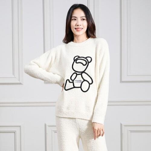 Latest Womens Pajamas Set Sleepwear Home Clothes Sweater Thick Nightwear Wick Yarn Loose Knitted Autumn And Winter Round Neck