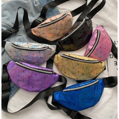 2020 Holographic Waist Bags Women Silver Fanny Pack Female Belt Bag Black Geometric Waist Packs Laser Chest Phone Pouch Purses