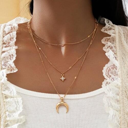 HI MAN 3Pcs/Set Punk Simple Clavicle Chain Zircon Star Moon Pendant Necklace Women Fashion Temperament Birthday Jewelry