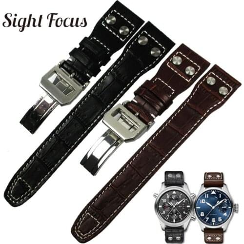 22mm(Buckle 18mm) Gents Watch Band for IWC Pilot Zenith Watch Strap Calf Leather w Screw Rivet Belts Masculino Bracelets Bands